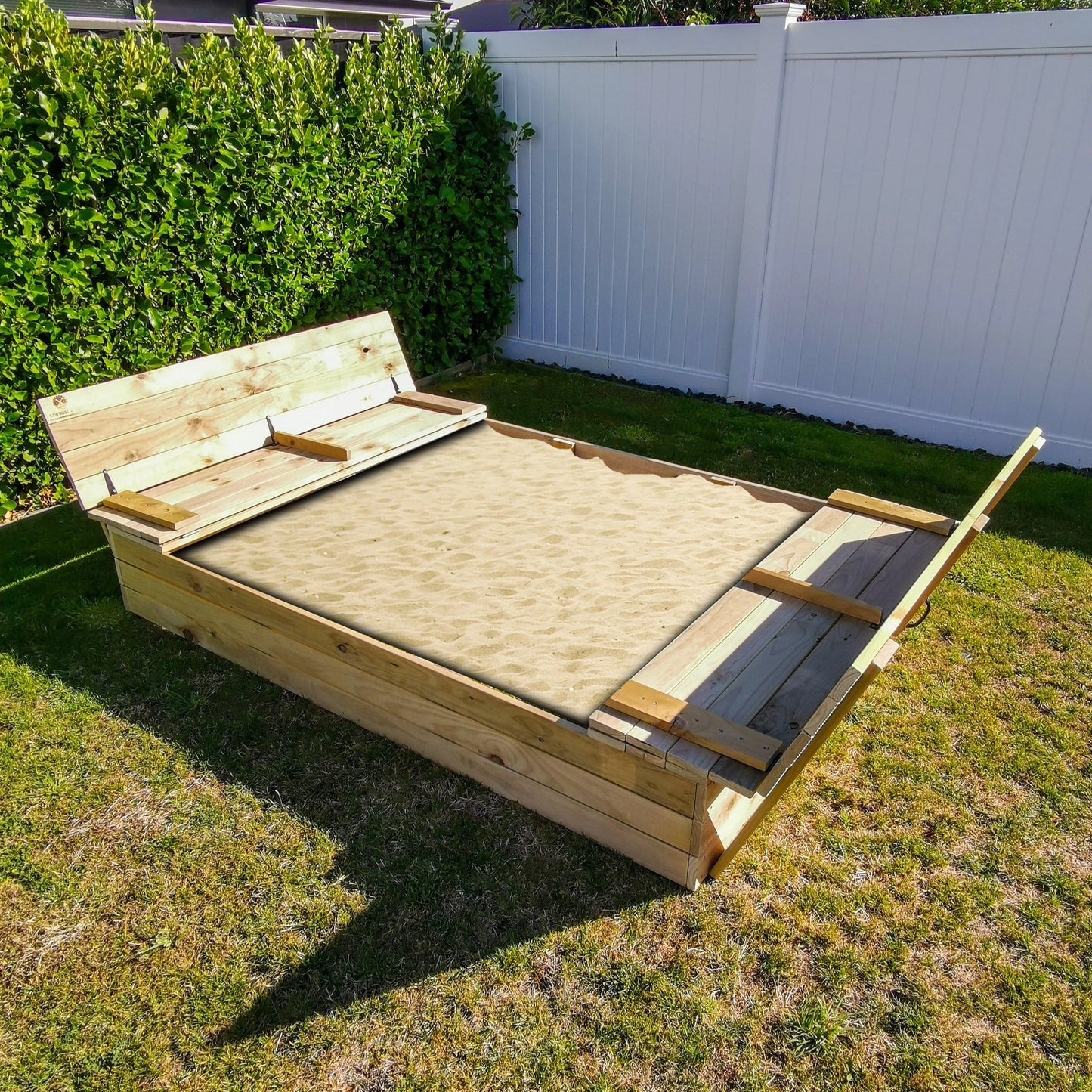 XL sandpit 2.1m x 1.5m with folding lid and seating