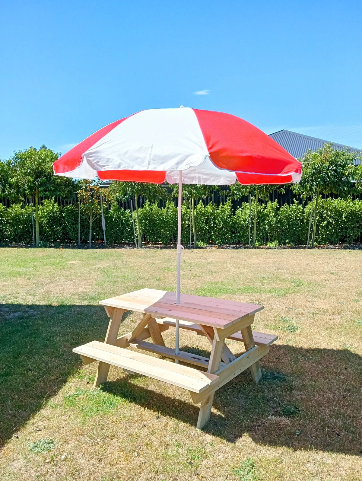 NZ Made Kids Picnic Table – Wooden Outdoor Play Table with Umbrella ...