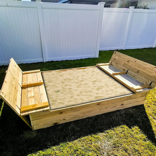 XL sandpit 2.1m x 1.5m with folding lid and seating